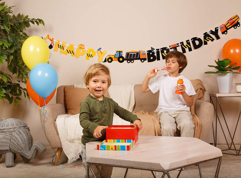 Construction Birthday Party Supplies Banner | Baby Boy Toddler Kids Birthday Truck Decorations, 8-feet Long