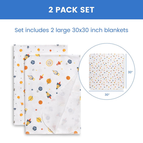 Delta Children 100% Cotton Flannel Baby Receiving Blankets for Girls and Boys – 30x30 Inches (Pack of 2), Space