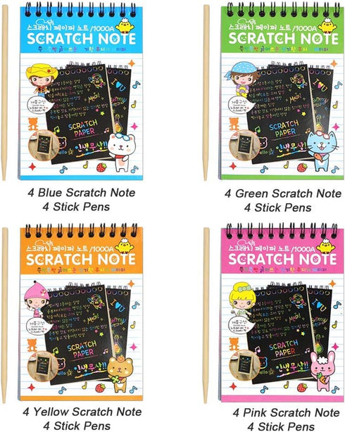 POKONBOY 16 Pack Scratch Arts and Crafts Notebooks, Rainbow Party Favors for Kids Coloring Books and Supplies