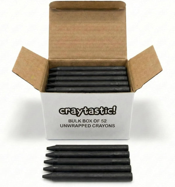 Craytastic! Bulk Unwrapped Crayons Box of 52 (Black) for Crafting, Parties, Kids