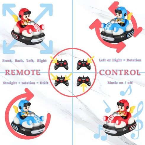 TAGGIVAN (2 Set) 2-Player 38, Remote Control Bumper Cars Toy Cars Rechargeable RC Ejector Vehicles with Music & Lights