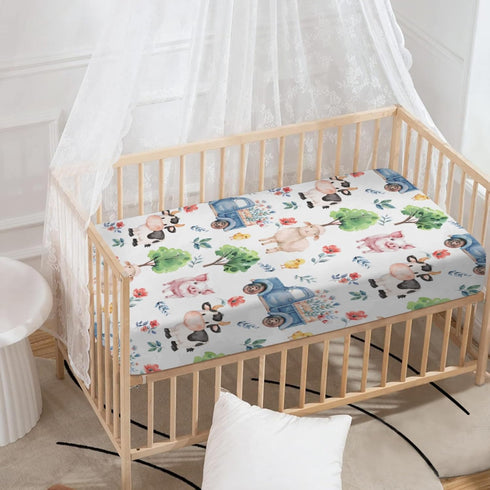 Farm Animal Baby Crib Sheets for Standard Crib, Neutral Fitted Sheet Set, 28''×52''