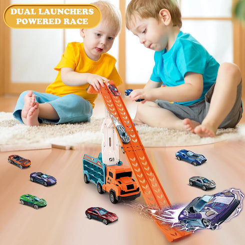 3-5 4-8,Foldable Sets 2.8-Ft 6 3 4 5 6 7 8+ Toddler Car Truck Toys,Car Carrier Truck Toy for Kids Age Car Track