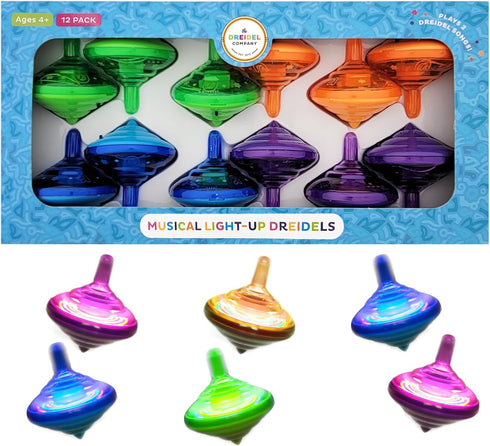 The Dreidel Company Hanukkah Musical Light-Up Dreidel Spinning Tops Set, Plays 2