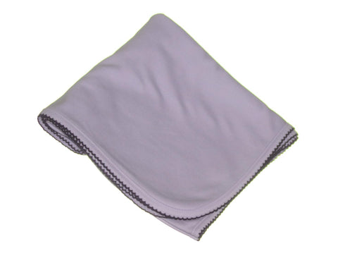 Cute as Buttons Blue Receiving Blanket with Navy Picot Trim by