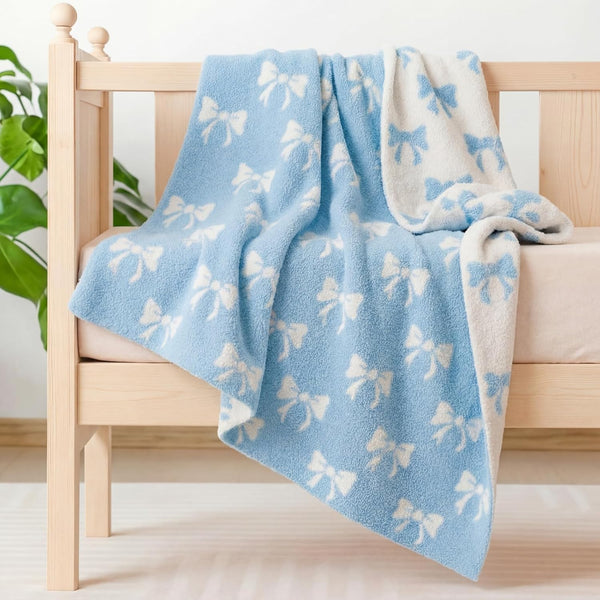 SmoothNovelty Blue Bow Baby Throw Blanket Cute Dual Side Microfiber Newborn Boy
