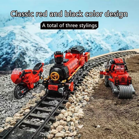 Train Building Toys Set 3 in 1 Steam Train Motorcycle Tractor Building Block for Kids STEM Creative Building Kit Toys Birthday for Boys Age 6-12 Years Old