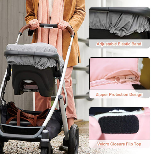 Winter Baby Car Seat Cover, Infant Carrier Cover Cold Weather, Windproof Newborn Warm Carseat for Unisex BabiesPink