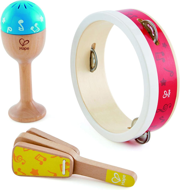Hape Junior Percussion Set, 3 Piece Wooden Instrument Set for Toddlers