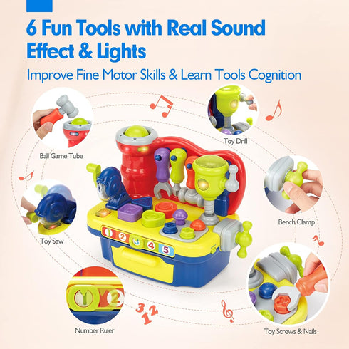 Toddler Toys for Boys Girls, Multifunctional Music Light Workbench for 2-Year-Old Boy, Birthday Gift