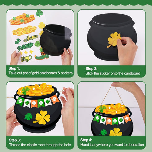 LioNergy 24 Packs St. Patrick's Day Crafts for Kids, DIY Pot of Gold Cutouts Craft Kits Shamrock Gold Coins Leprechaun