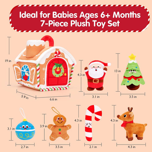 612 Set hahaland Baby Toy for Months Musical & Sensory Plush Toy with Gingerbread House, Santa, Reindeer & Rattles