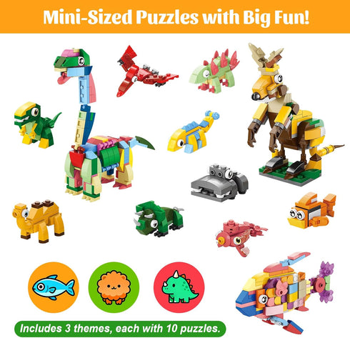 30 Packs 999+ 3 10-in-1 Animal Party Favors for Kids, PCS Mini Building Blocks, Styles Dinosaur/Sea/Forest Models