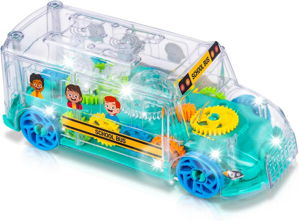 ArtCreativity Light Up School Bus Toy for Toddlers - Bump and Go Toy Bus with Colorful Gears, LED Lights, Music