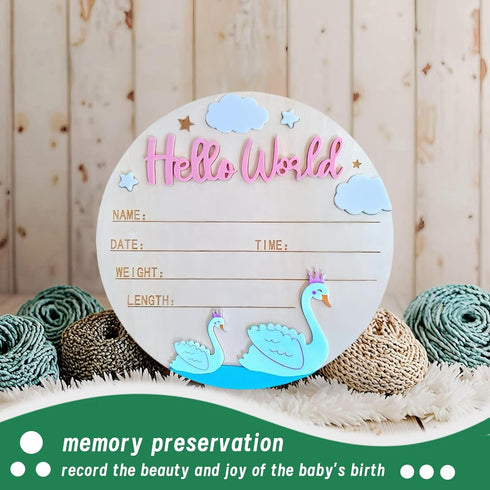 Generic 5.9inch Announcement,3D Baby Announcement Sign,Personalized Wooden Hello World Newborn Sign,Birth Name