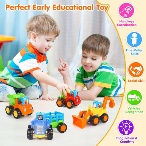 Inertia Toy Early Educational Toddler Cars, Friction Powered Push and Go Vehicles for Kids, 4PCS Gift Set