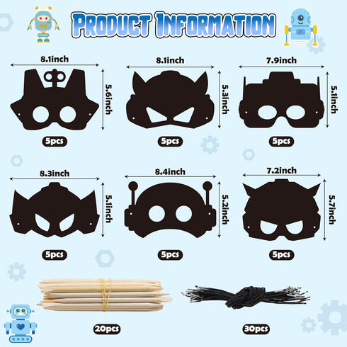 30Pcs Set BeYumi Robot DIY Mask Craft - Robots Scratch Mask Gift for Kids Boys Magic Scratch Off Paper Art Craft Kit