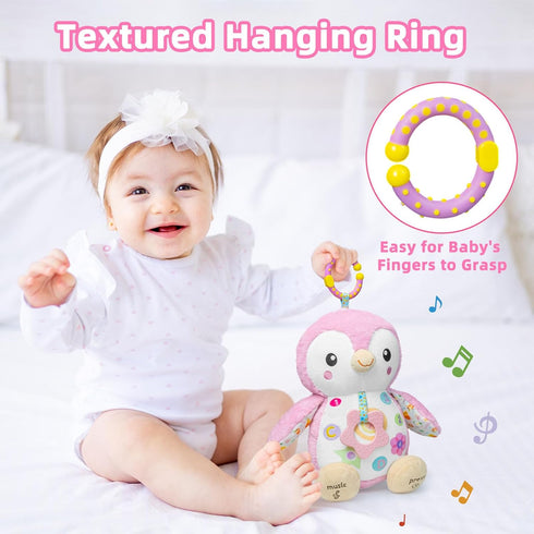 Penguin Baby Toys 0-6-12 Months - Stuffed Animal Plush Toy with Textured Hanging Ring, Rattles & Crinkle Sound Paper