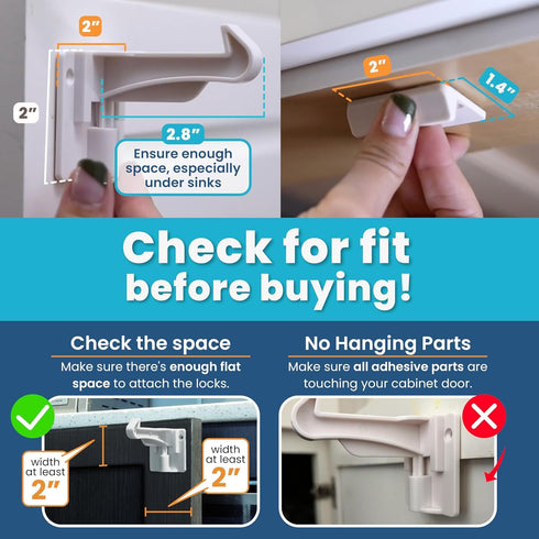 Upgraded Invisible Baby Proofing Cabinet Latch Locks - 10 Pack, No Drilling Required, Works with Most Cabinets