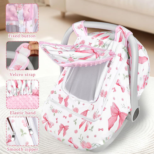 Car Seat Cover Baby Girls Winter, Dual Zipper Infant Carseat Covers with Breathable Mesh, Universal & Warm Protection