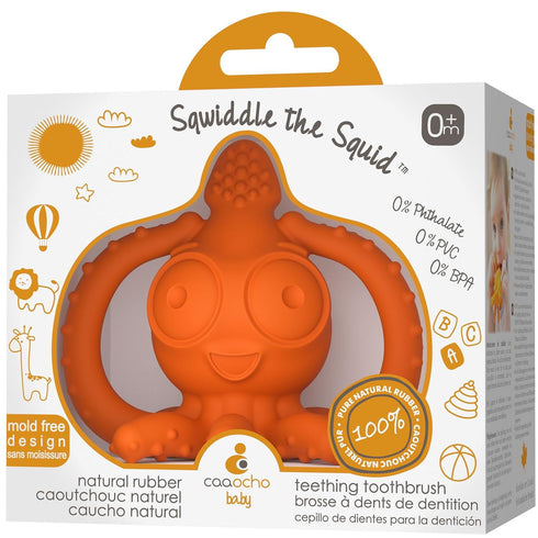 CaaOcho Pure Natural Rubber Teething Gum Massager Baby Toy & Bath Toy - BPA Free Squid Teether for Babies