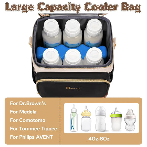 Pack, 6 9 Mancro Expandable Breastmilk Cooler Bag with Ice Fits Bottles Up to Ounce, Portable Breast Pump Bag