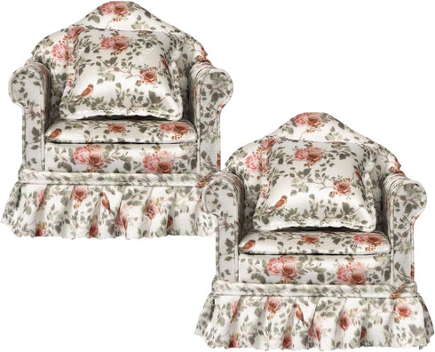 Set 1/12 2 iLAND Dollhouse Furniture of Miniature Couch The Great Doll House Furniture for Accessories, Elegant Rose