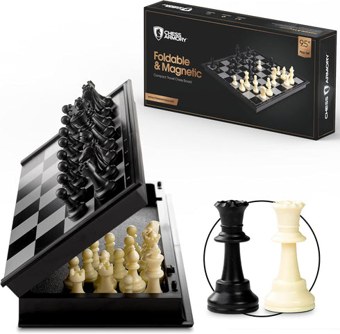 Chess Armory Magnetic 9.5 Inches Travel Chess Set - Folding Board with