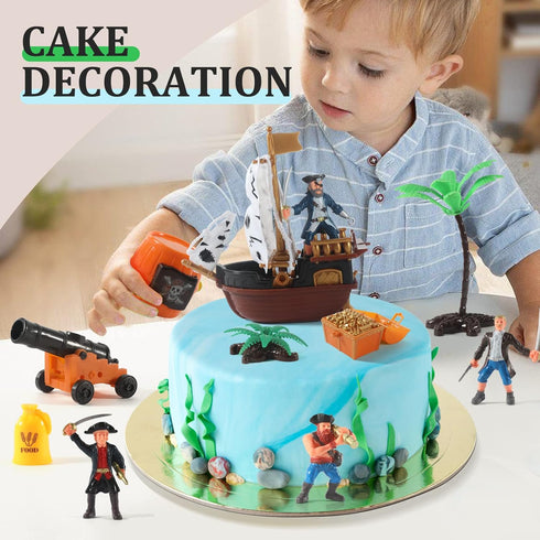 Playset 50 Set 2 3 4 5 6 Pirate Action Figures with Boat, Treasure Chest, Cannons, Shark, Pirate Ship Toys-Pirate Toy
