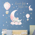 Yovkky Girls Sleeping Elephant Dream Big Nursery Wall Decals, Watercolor Pink Moon Hot Air Balloon Grey Star Decor