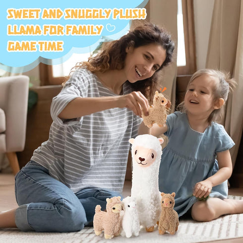 Llama Stuffed Animals Plush Set with 4 Baby Llamas, Cute Alpaca Soft Pillow Dolls for Kids Girls Birthday Gifts
