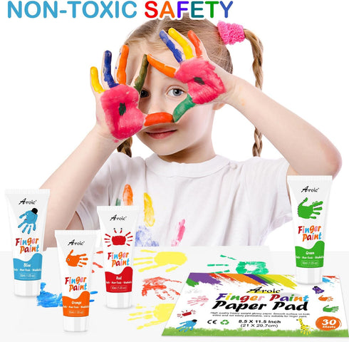 AROIC 8PCS Washable Finger Paint for Kids, Non-Toxic 8 Colors Art Supplies for Toddlers & DIY Crafts