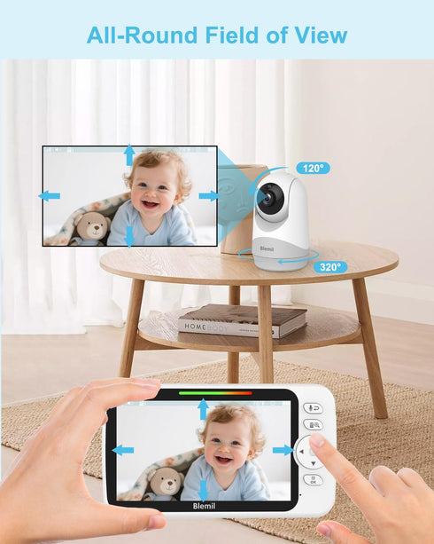 Blemil 6" 35-Hrs 2-Way 1000ft Upgrade Video Baby Monitor with Camera and Audio Large Screen, Battery, No WiFi Baby