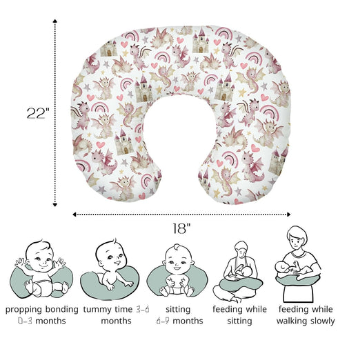 HawSkgFub Pink Purple Dragon Castle Nursing Pillow Cover for Baby Girls Shower Gift, Cute Flying Dragons Breastfeeding