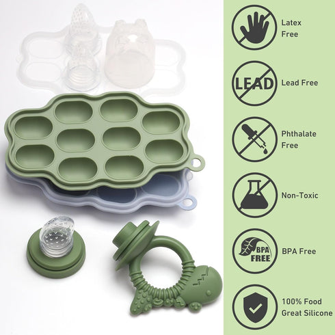 Baby Breastmilk Popsicle Molds & Fruit Feeder Pacifier, Silicone Baby Food Freezer Tray Storage Containers for Infant