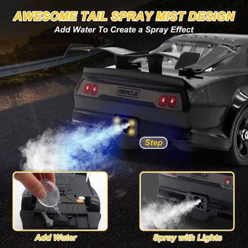 2.4GHz 1:16 4WD 18KM/H 2 Fistone RC Drift Car Scale High Speed Remote Control Car with LED Lights, Batteries and Rubber