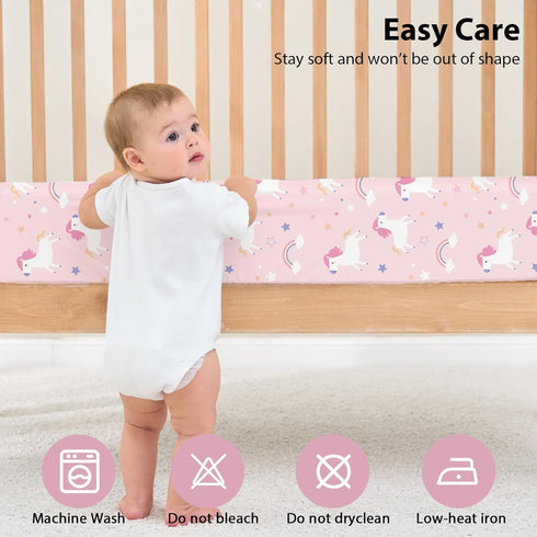 3 Pack 52x28 Baby Crib Sheets Girl, Toddler Bed Sheets for Standard Toddler Mattresses, Soft Microfiber Fitted Crib