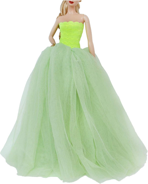 BJDBUS for 11.5 Inch Girl Doll Clothes, Green Trailing Wedding Dress with Veil Dinner Party Gown