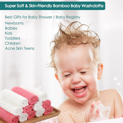 6 Pack, 10x10 inch Baby Washcloths Heavenly Soft Pink Wash Cloths for Face and Body, Gentle & Safe Face Towel on
