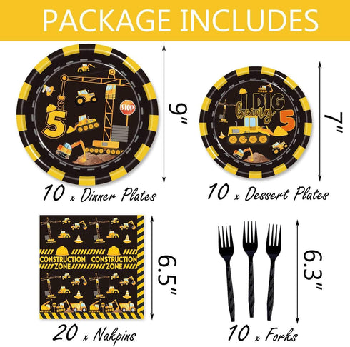 92 5th Pcs Construction Birthday Party Supplies Dump Truck Theme Five Tableware Includes Hanging Swirl, Balloons