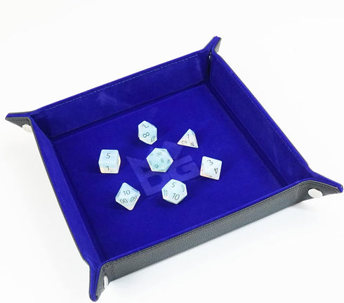 FanRoll by Metallic Dice Games Fold Up Velvet Dice Tray w/PU Leather Backing - Blue for RPG Dice Accessories