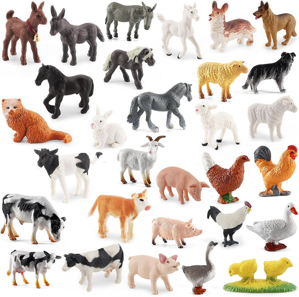 ONEST 30 Pieces Mini Farm Animal Figurines Playset, Hand Painted Tiny Realistic Plastic Puppy Figures for Kids