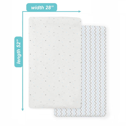 American Baby Company 2 Pack Fitted Crib Sheets 28" x 52", Soft Breathable Neutral 100% Cotton Jersey Sheet, Blue Star/Blue Zigzag, for Boys and Girls, Fits Crib and Toddler Bed mattresses by American Baby Company