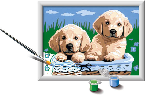 Ravensburger CreArt Cute Puppies Paint by Numbers Kit for Kids, 24 x 18 cm, Canvas & Acrylic Paints