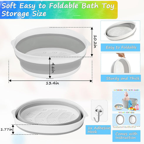 Bath Toy Storage Organizer Foldable, Bath Toy Holder for Bathtub Toy Storage Bath Tub Toy Basket with Removable Base, Bathtub Shower Toy Holder for Drain Drying, Bathroom Toy Storage Bin for Kids by fethwoin