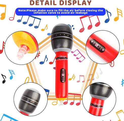 CCINEE 12 Pack Inflatable Microphones, 9.4 Inch Giant Props for 80s 90s Musical Concert Themed Party