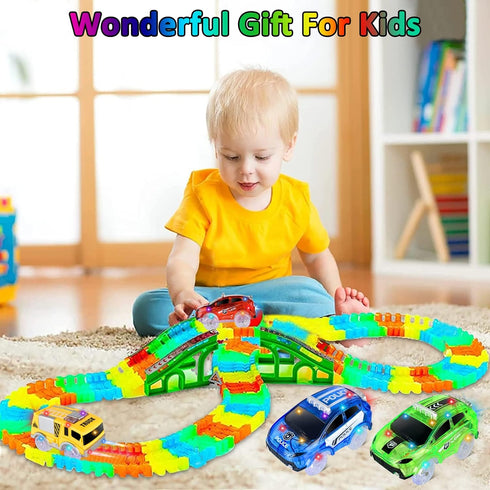 Tracks Cars Replacement only, Toy Cars for Magic Tracks Glow in The Dark, Racing Car Track Accessories with 5 Flashing LED Lights, Compatible with Most Car Tracks for Kids Boys and Girls (4pack)