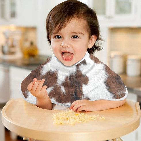 WELLDAY Set 1, 22 11 Inch Muslin Baby Burp Cloths of Soft Absorbent White Brown Print Cow Muslin Washcloths, Bibs, Face