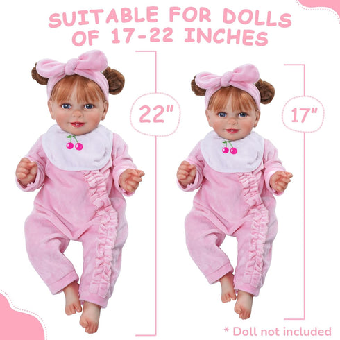JIZHI 8 Pcs Baby Doll Clothes Set with Bassinet for 17-22 Inch Dolls, Pink Accessories for Newborn Baby Doll Girl