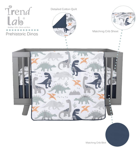 3 Set, Tummy Trend Lab Prehistoric Dinos Piece Crib Bedding Can Be Used As A Blanket Or A Playmat for Time, Includes